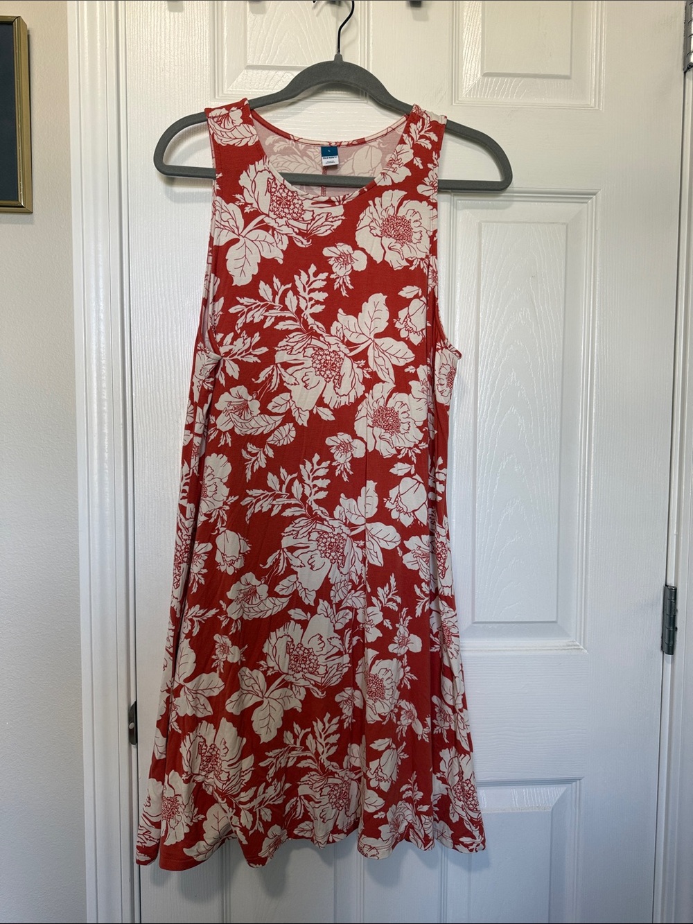 Old Navy Salmon Sleeveless Midi Dress with White Floral Print Sz Large
